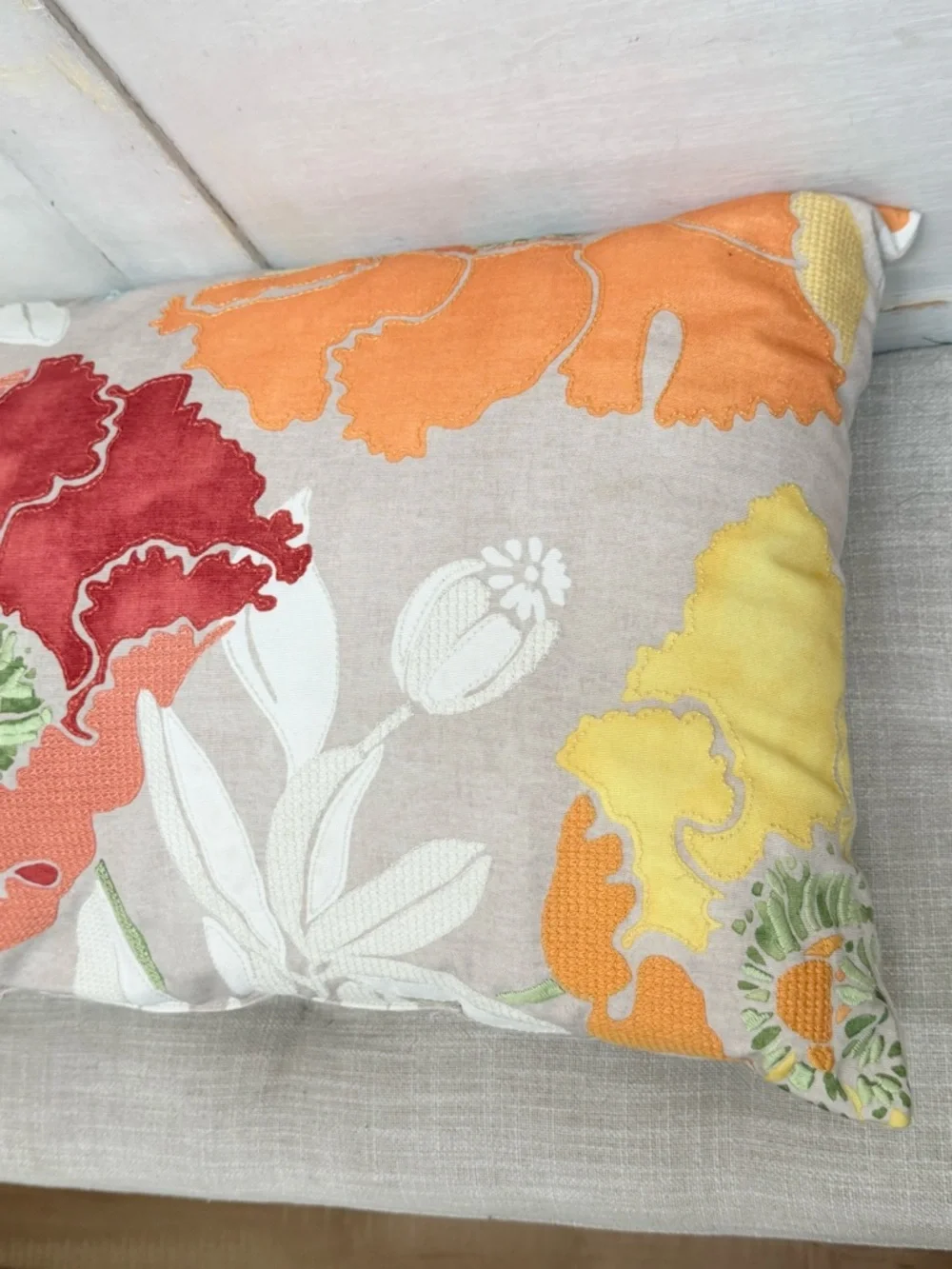 Pottery Barn Red Yellow Posy Floral Indoor Outdoor Lumbar Accent Pillow - Picture 10 of 14